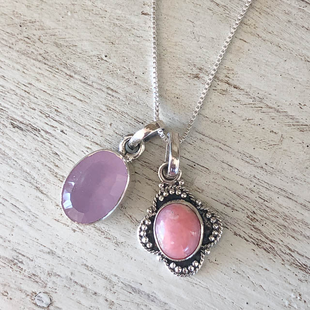 Pink Opal Moon Shadow Necklace