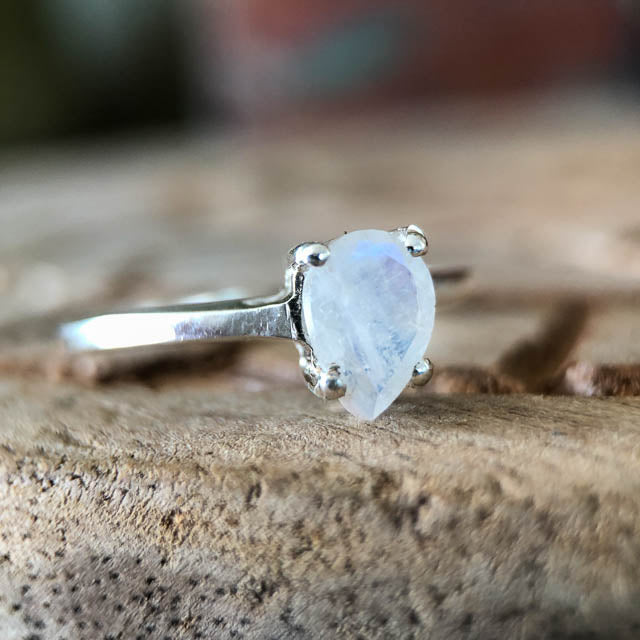 Dainty Tear Moonstone Ring