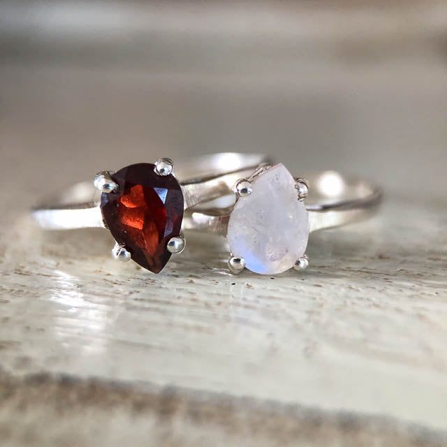 Dainty Tear Garnet Ring
