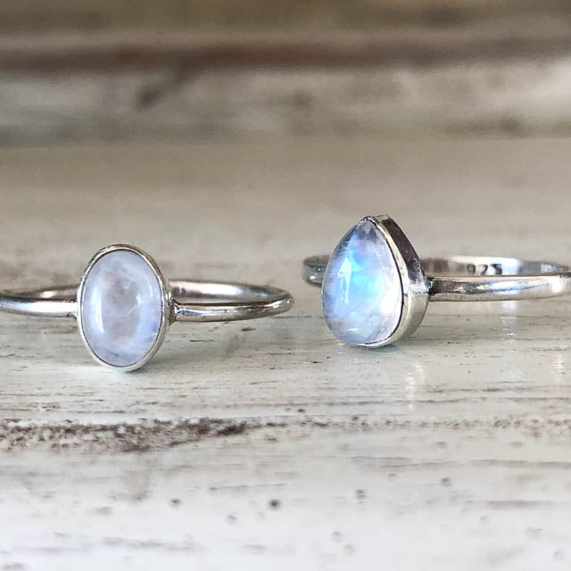 Rainbow Moonstone Pear Ring