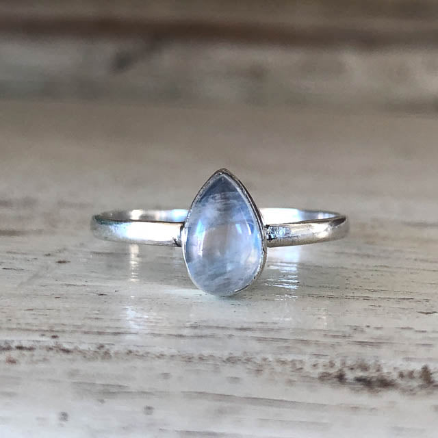 Rainbow Moonstone Pear Ring