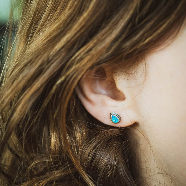 Blue Tear Opal Studs