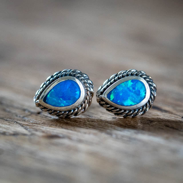 Blue Tear Opal Studs