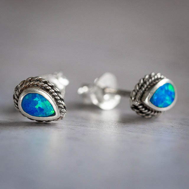 Blue Tear Opal Studs