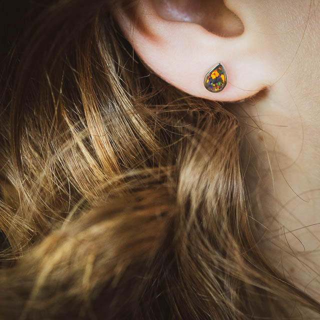 Black Opal Stud Earrings