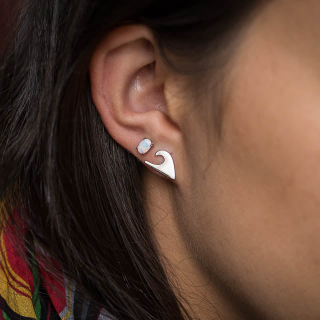 Silver Wave Stud Earrings