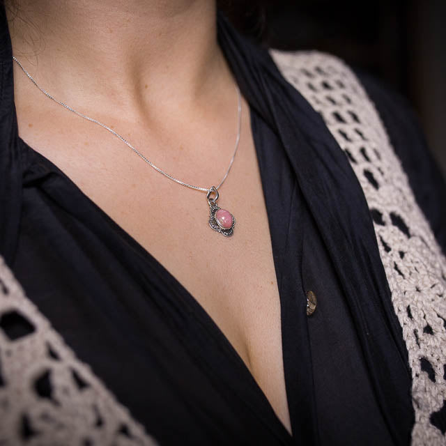 Pink Opal Moon Shadow Necklace