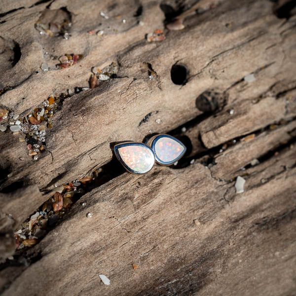 White Opal Stud Earrings