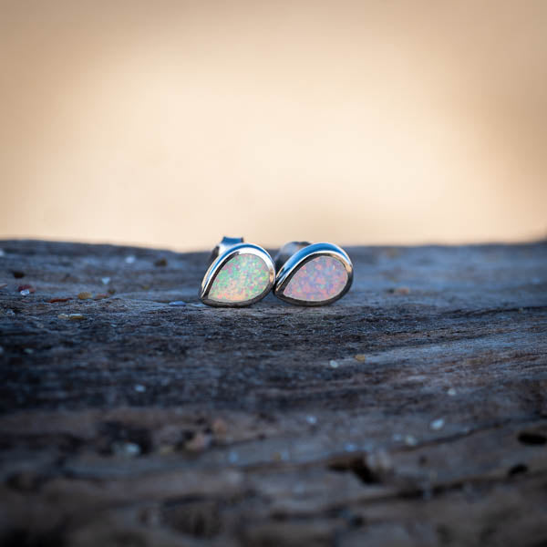 White Opal Stud Earrings