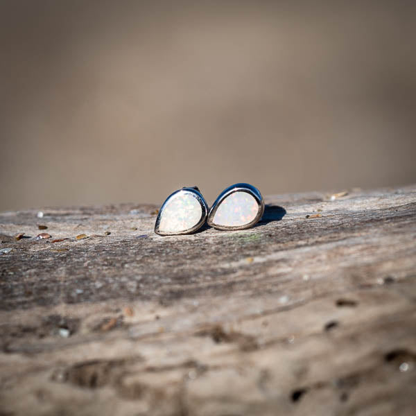 White Opal Stud Earrings