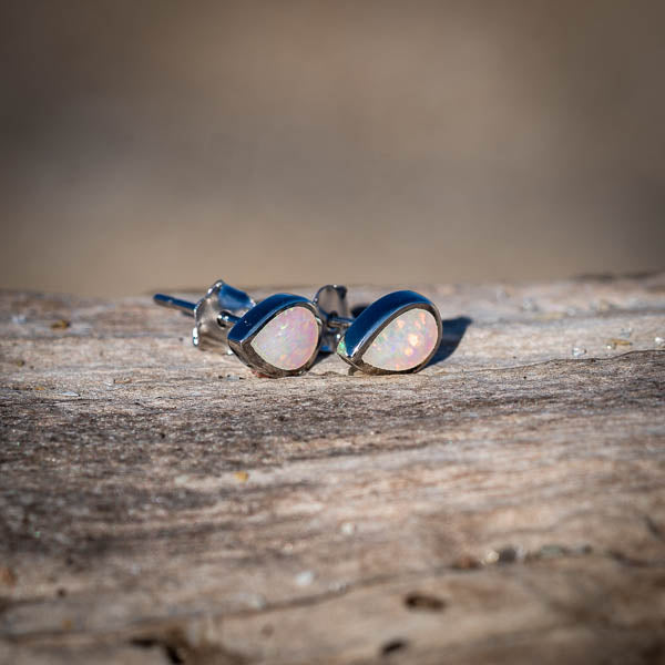 White Opal Stud Earrings