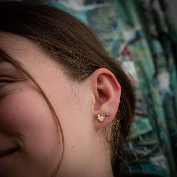 White Opal Stud Earrings